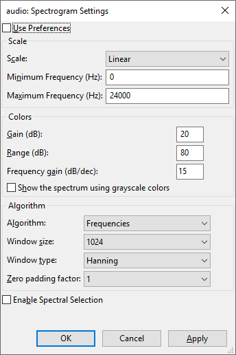 spectrogram settings. gotcha.